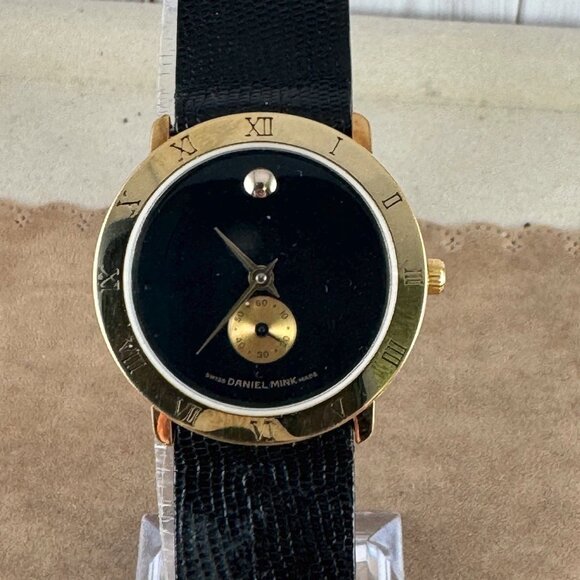 Vintage NOS in Box Designer Gold Daniel Mink Gold Dot Swiss Luxury Watch - Picture 1 of 10
